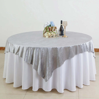 Velvet 72"x72" Table Overlay Square Tablecloth Silver - Premium Soft Finish for Sophisticated Celebrations - Linen Luxes