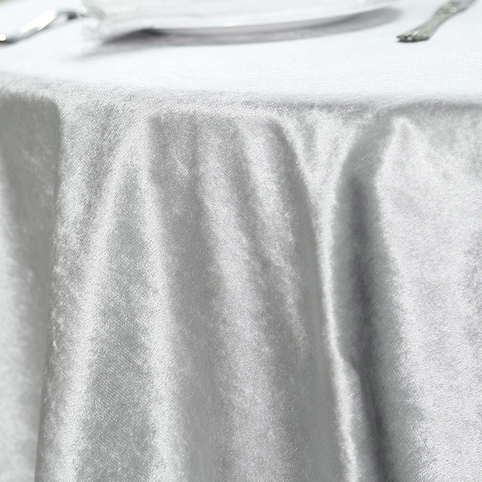 Velvet 72"x72" Table Overlay Square Tablecloth Silver - Premium Soft Finish for Sophisticated Celebrations - Linen Luxes