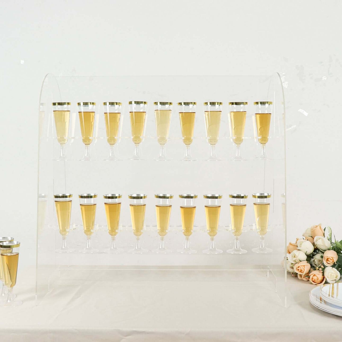 2-Tier Acrylic Champagne Glass Holder Display Stand Table Top Clear with 18 Hooks for Events & DIY Bars 25"