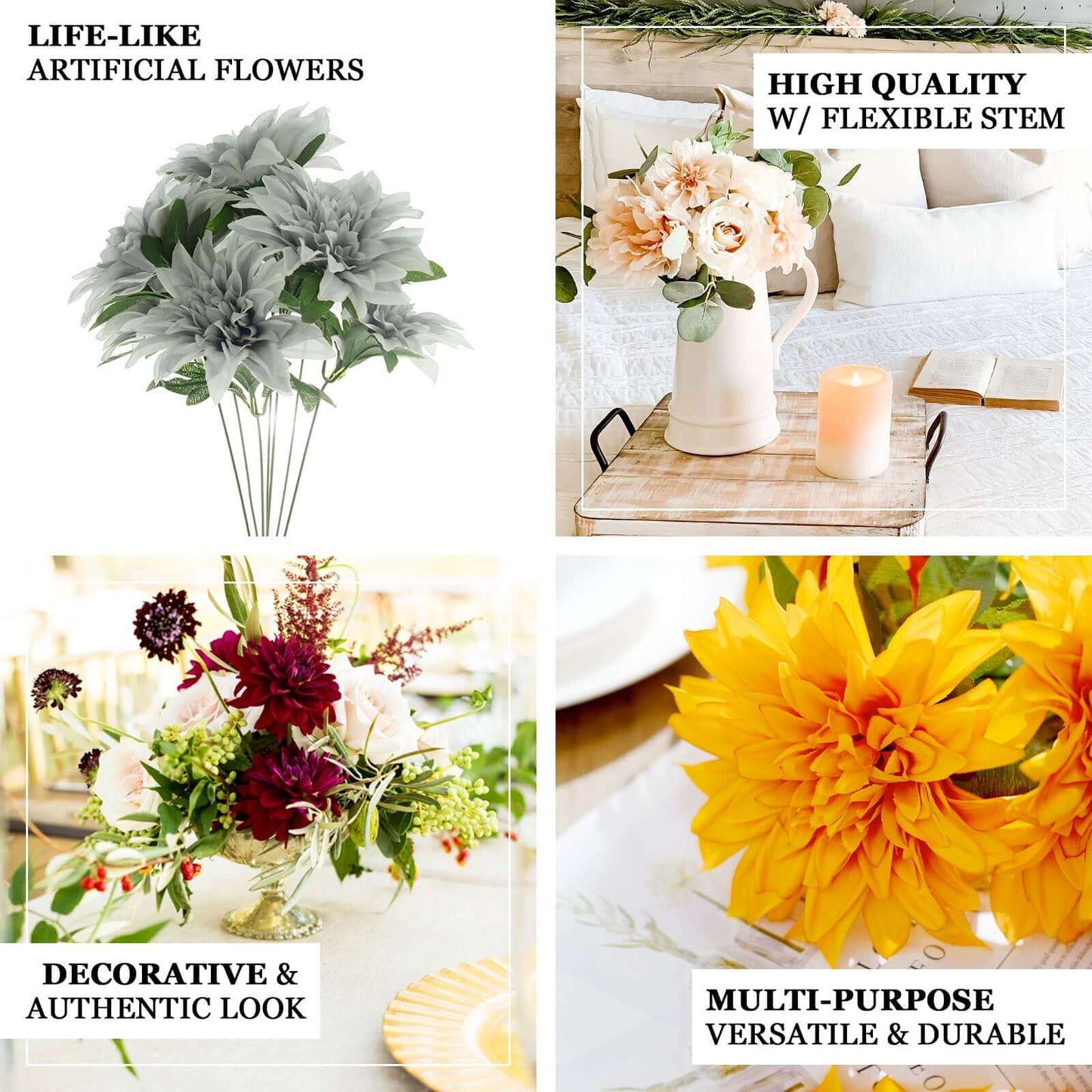 2 Bouquets 20" Champagne Artificial Silk Dahlia Flower Spray Bushes