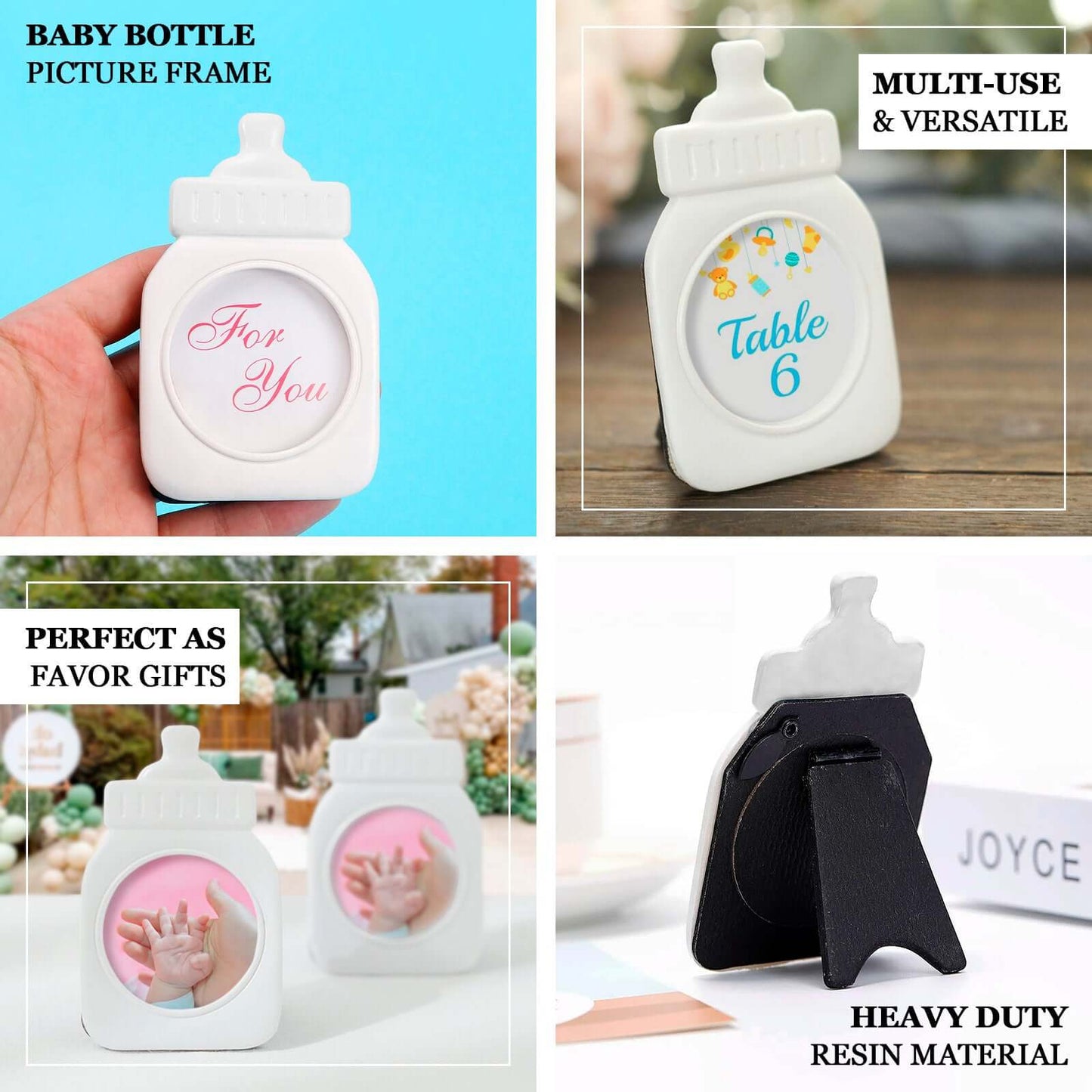 4 Pack White Resin 4" Baby Feeding Bottle Picture Frame Party Favors, Baby Shower Favors, Gender Reveal Party Gifts