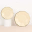 25-Pack Paper 7" Decagon Appetizer Plates in Beige with Gold Foil Rim