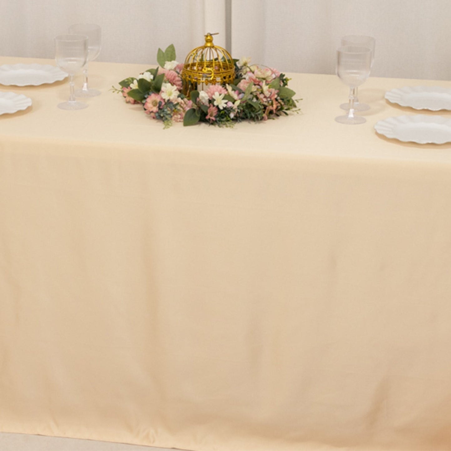 Lamour Satin 90"x132" Rectangle Tablecloth Beige - Soft & Silk-Like Seamless Table Cover