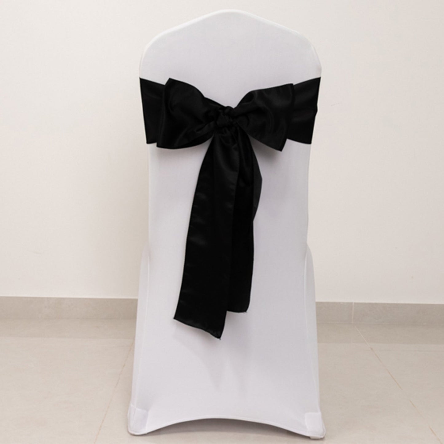 5 Pack Lamour Satin 6"x106" Chair Sashes Black - Stylish Reusable Decorative Bows for Weddings & Gatherings