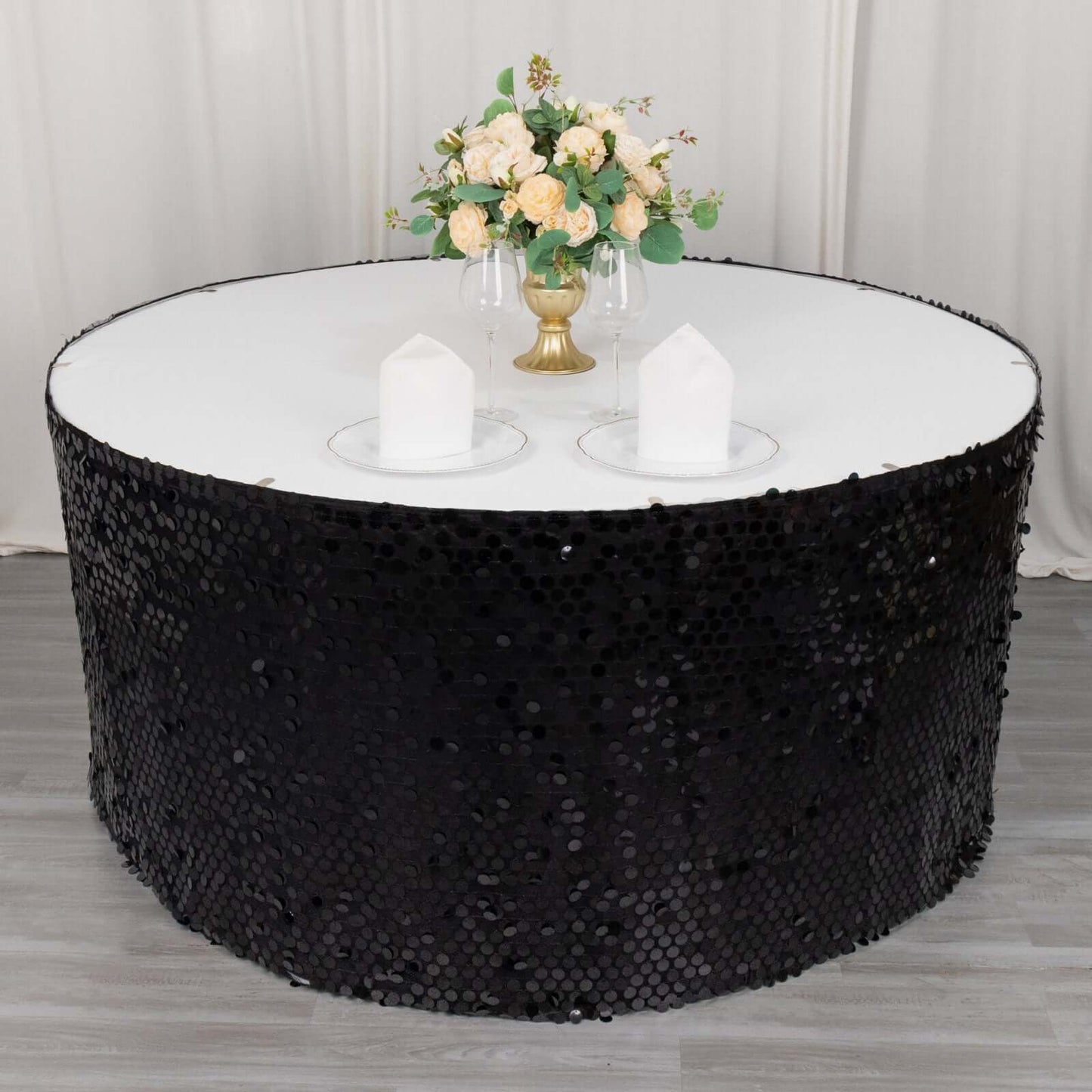 Payette Sequin 21ft Table Skirt Black - Dual Layered Satin Table Cover