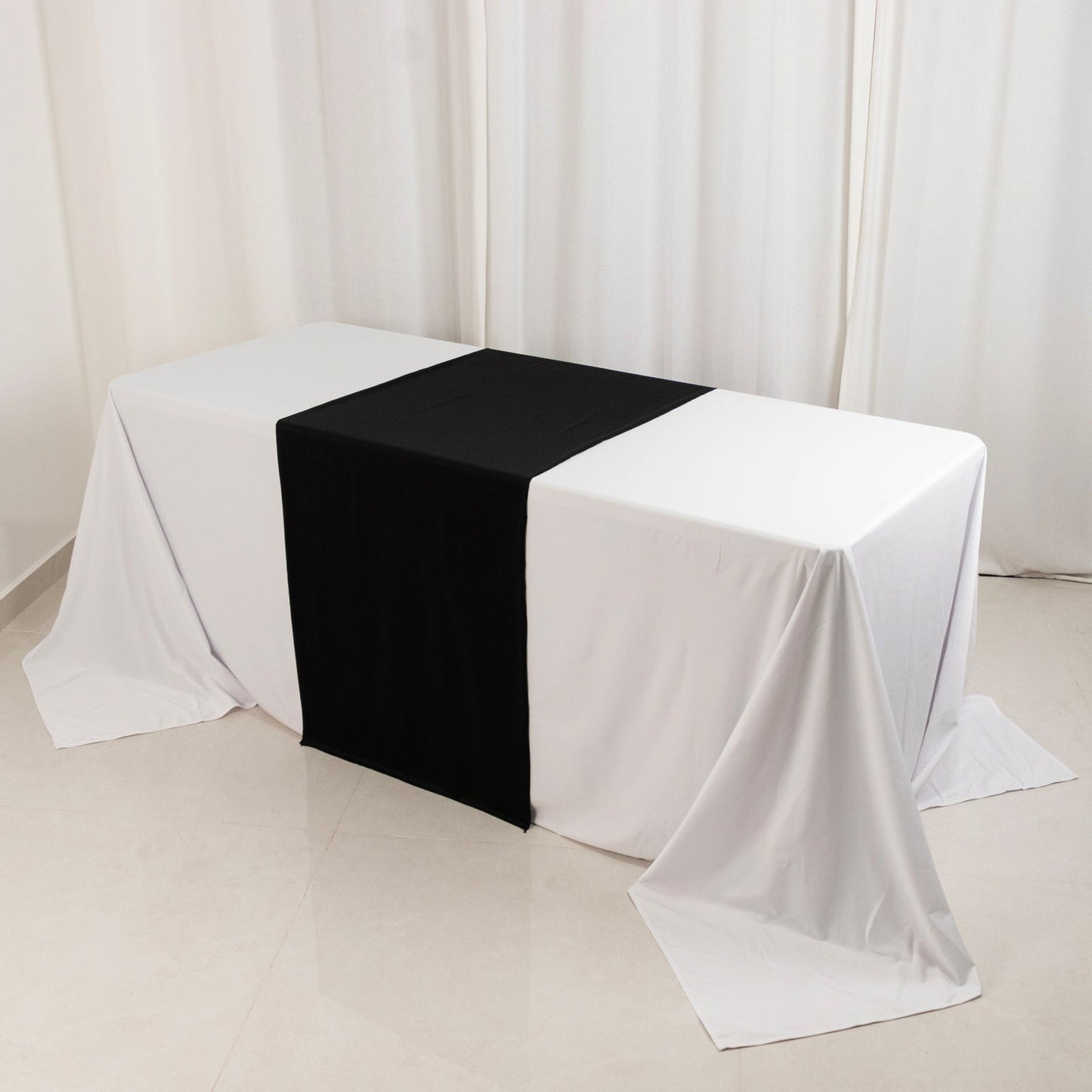 Scuba Polyester 24"x72" Wide Table Runner Black - Wrinkle-Free Table Linen