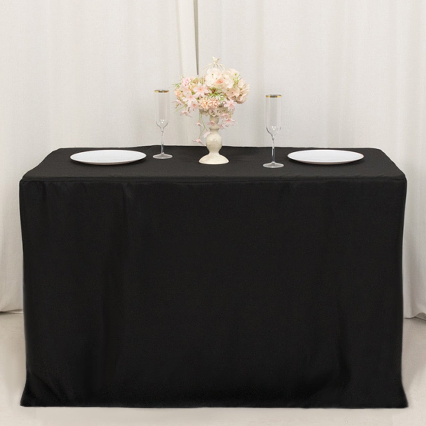 Fitted Polyester 48"x24"x42" Rectangle Tablecloth Black - Snug Fit for Elevated Tables