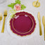 10-Pack Plastic 8" Round Dessert Plates in Burgundy with Gold Scalloped Rim - Disposable Appetizer/Salad Plates