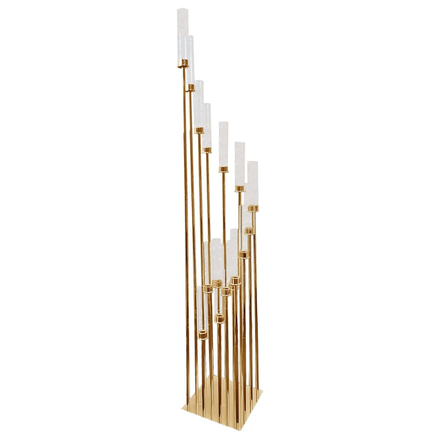 16-Arm Cluster Taper Candle Holder Gold with Clear Glass Shades - Stunning Large Candle Display for Venues 78"