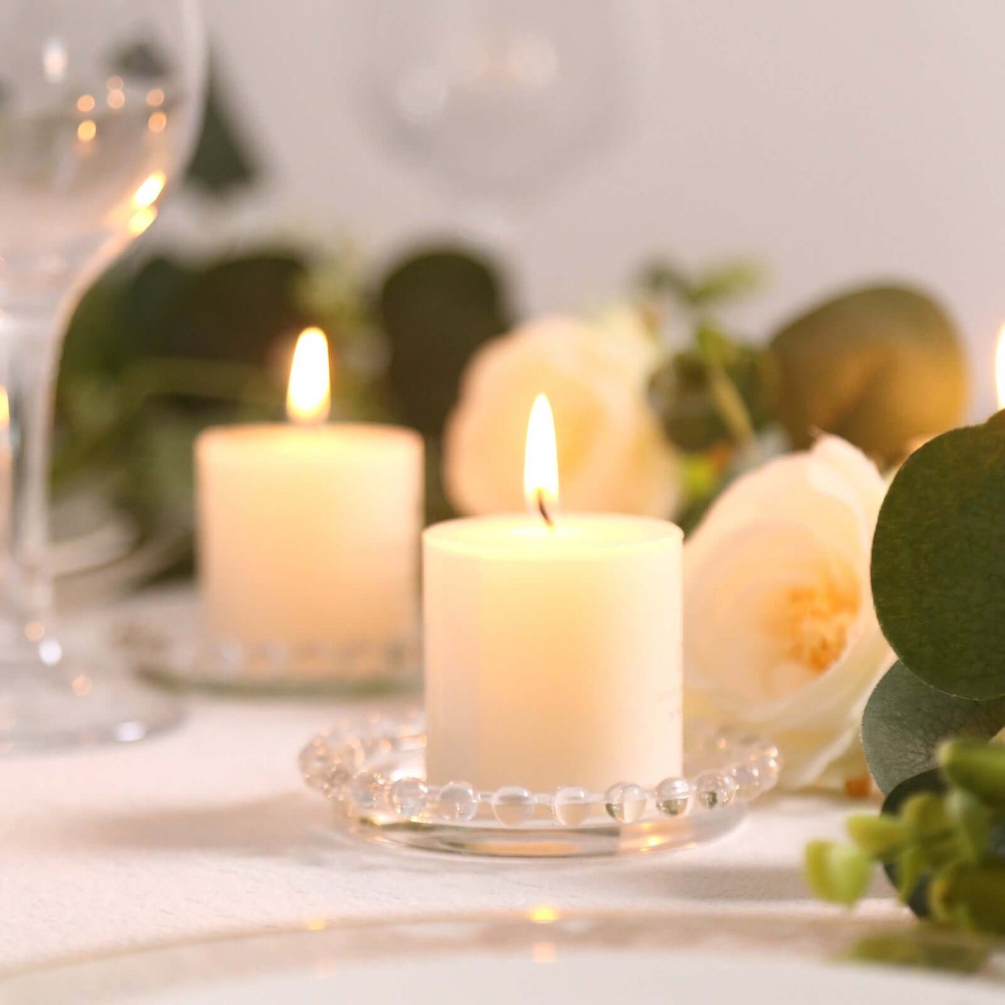 6-Pack Glass Pillar Candle Holder Plates Clear with Beaded Rims - Transparent Small Round Coaster Trays 4"