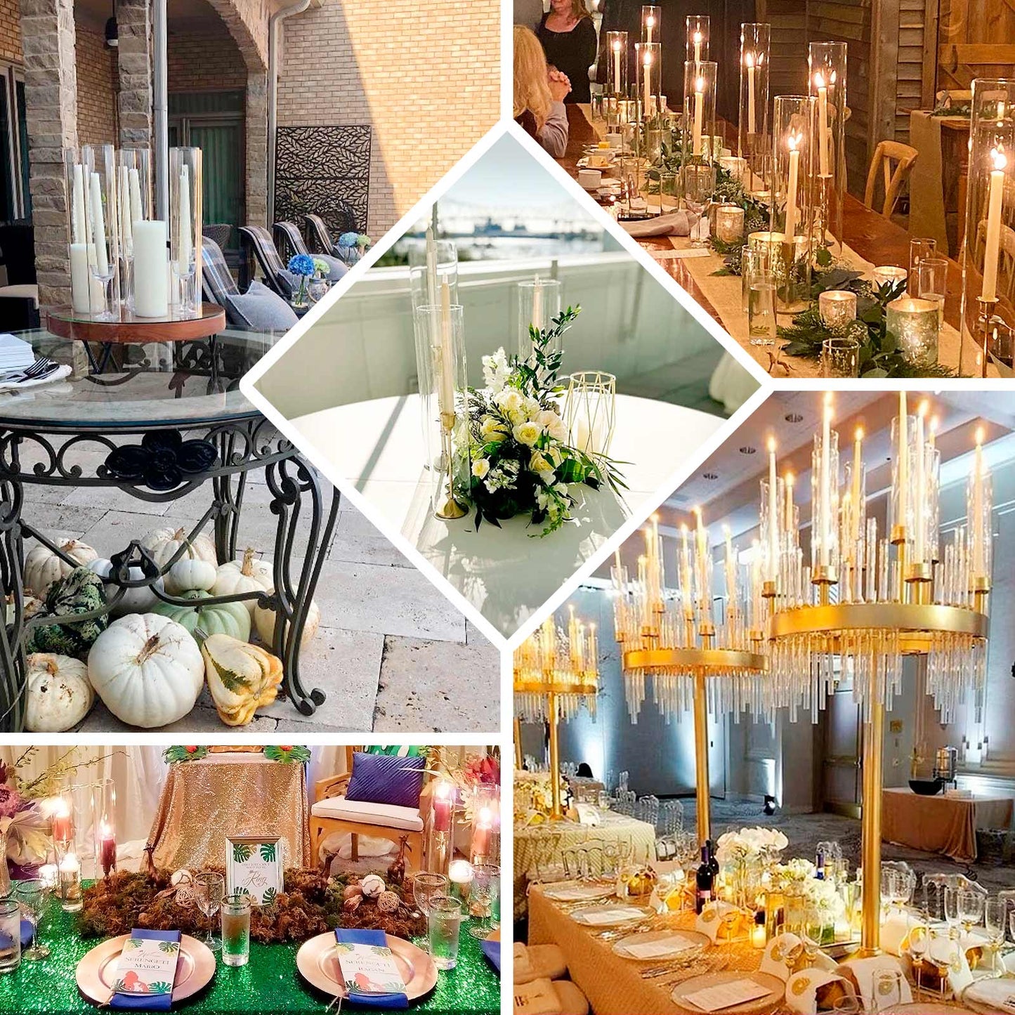 Set of 3 Clear Glass Hurricane Candle Sleeves 3.5" Wide - Chic Pillar Candle Shades Holder Table Centerpiece 15", 17", 19"