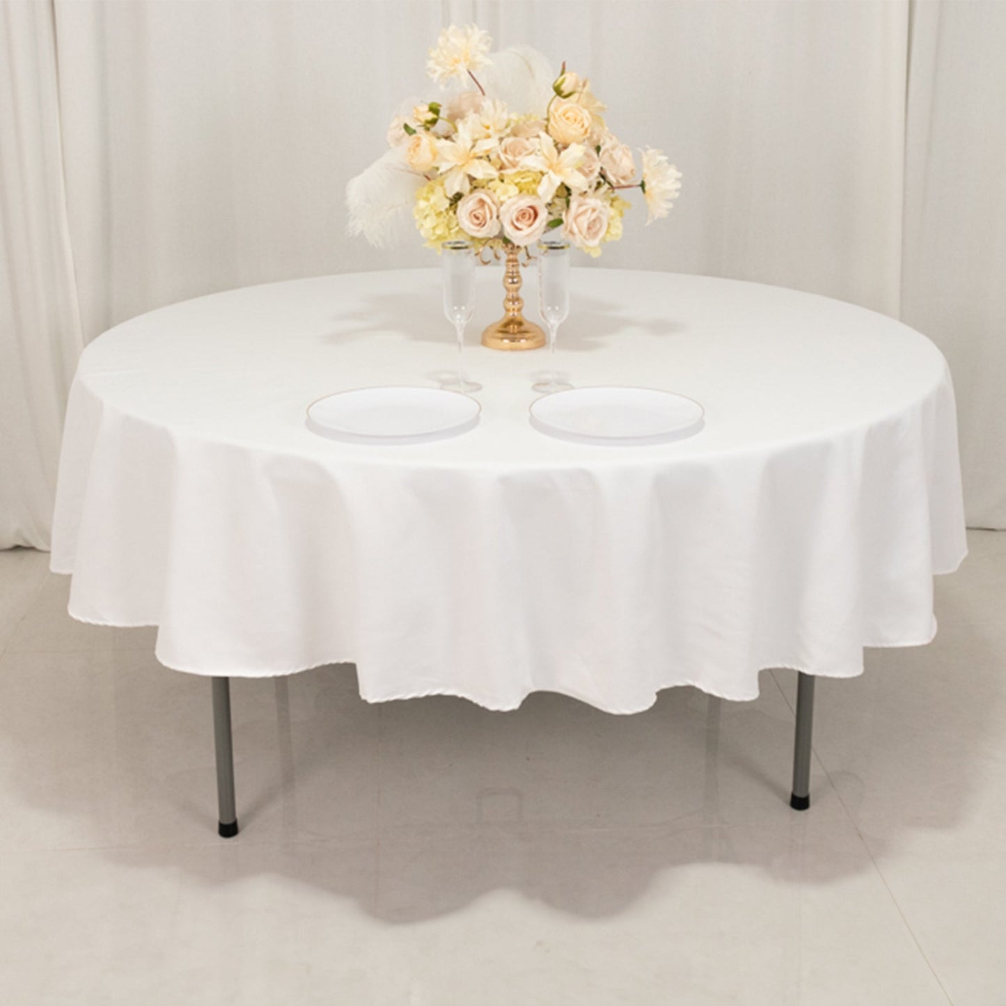 Cotton Blend 90" Round Tablecloth White - Wrinkle-Resistant Design for Versatile Settings