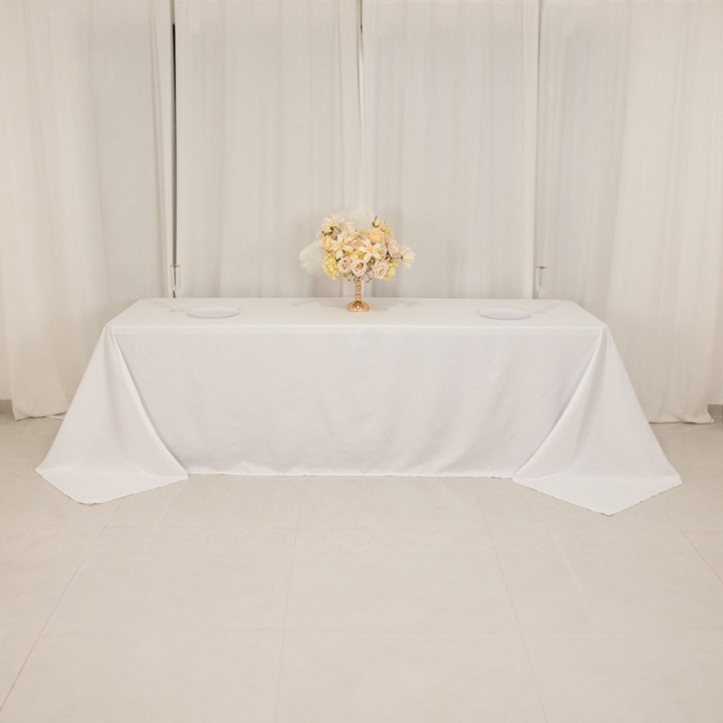 Cotton Blend 90"x156" Rectangle Tablecloth White - Seamless Wrinkle-Resistant Design for Grand Gatherings