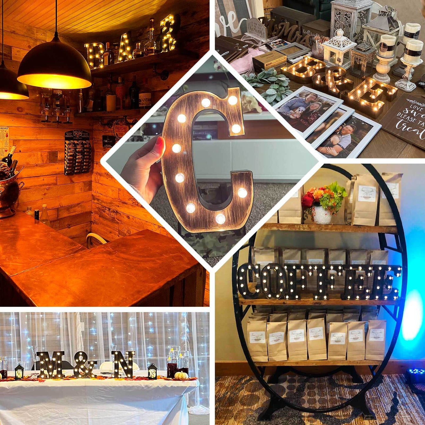 LED Marquee Letter "V" Industrial Style Antique Black - Light-Up Alphabet Sign for Weddings & Displays 9"