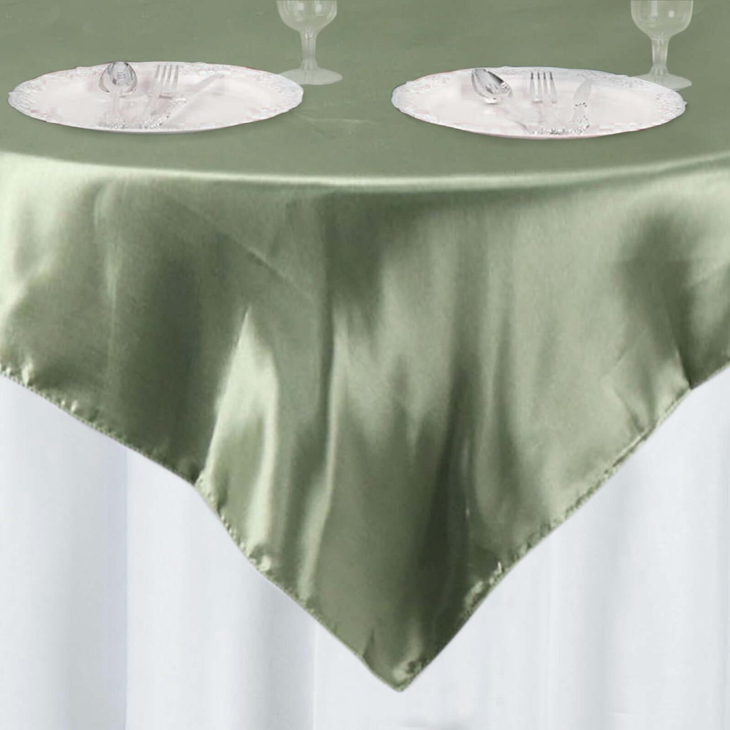 Satin 60"x60" Table Overlay Square Tablecloth Dusty Sage Green - Smooth Silky Touch Table Cover
