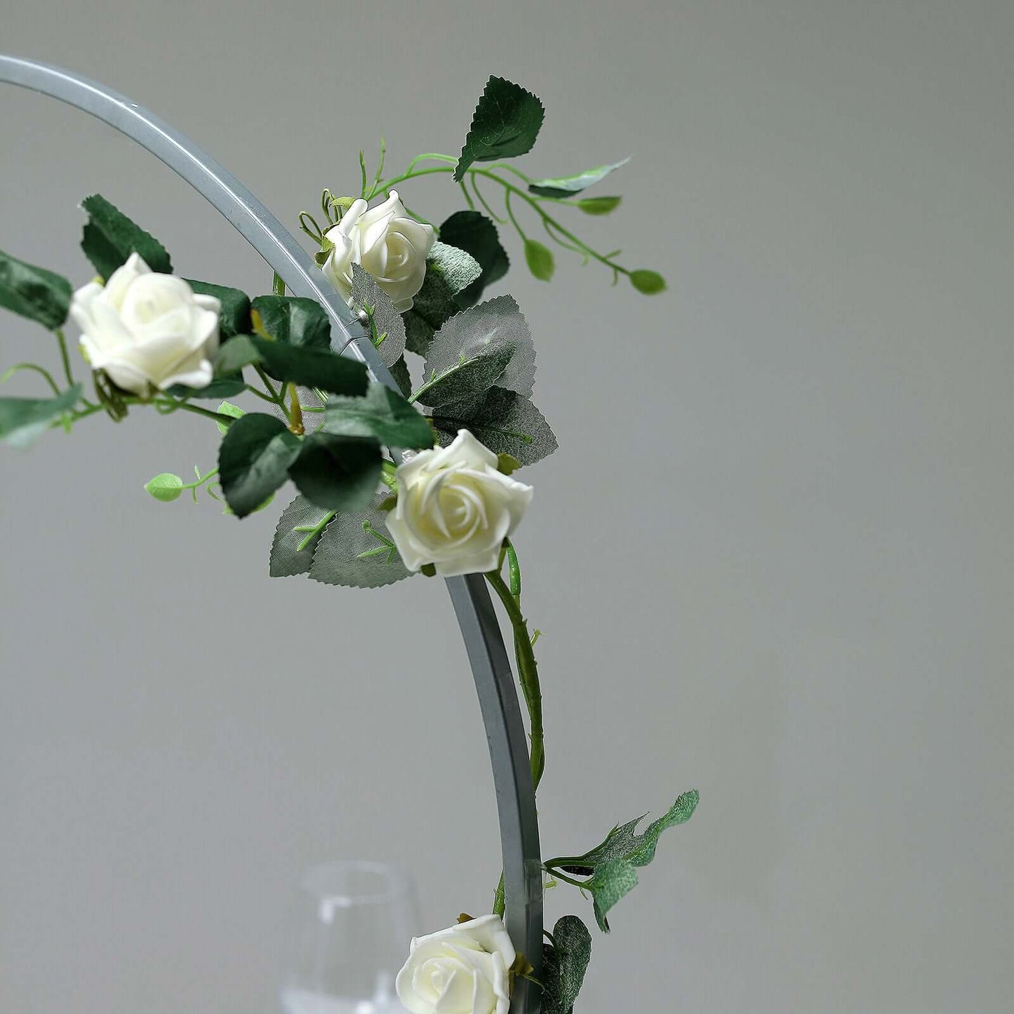 24" Silver Round Arch Wedding Centerpiece, Metal Hoop Wreath Tabletop Decor