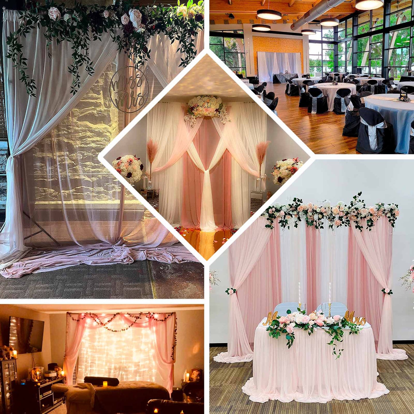 Nude Chiffon Polyester Event Curtain Drapes, Dual Layer Divider Backdrop Curtain Panels with Rod Pockets - 10ftx10ft