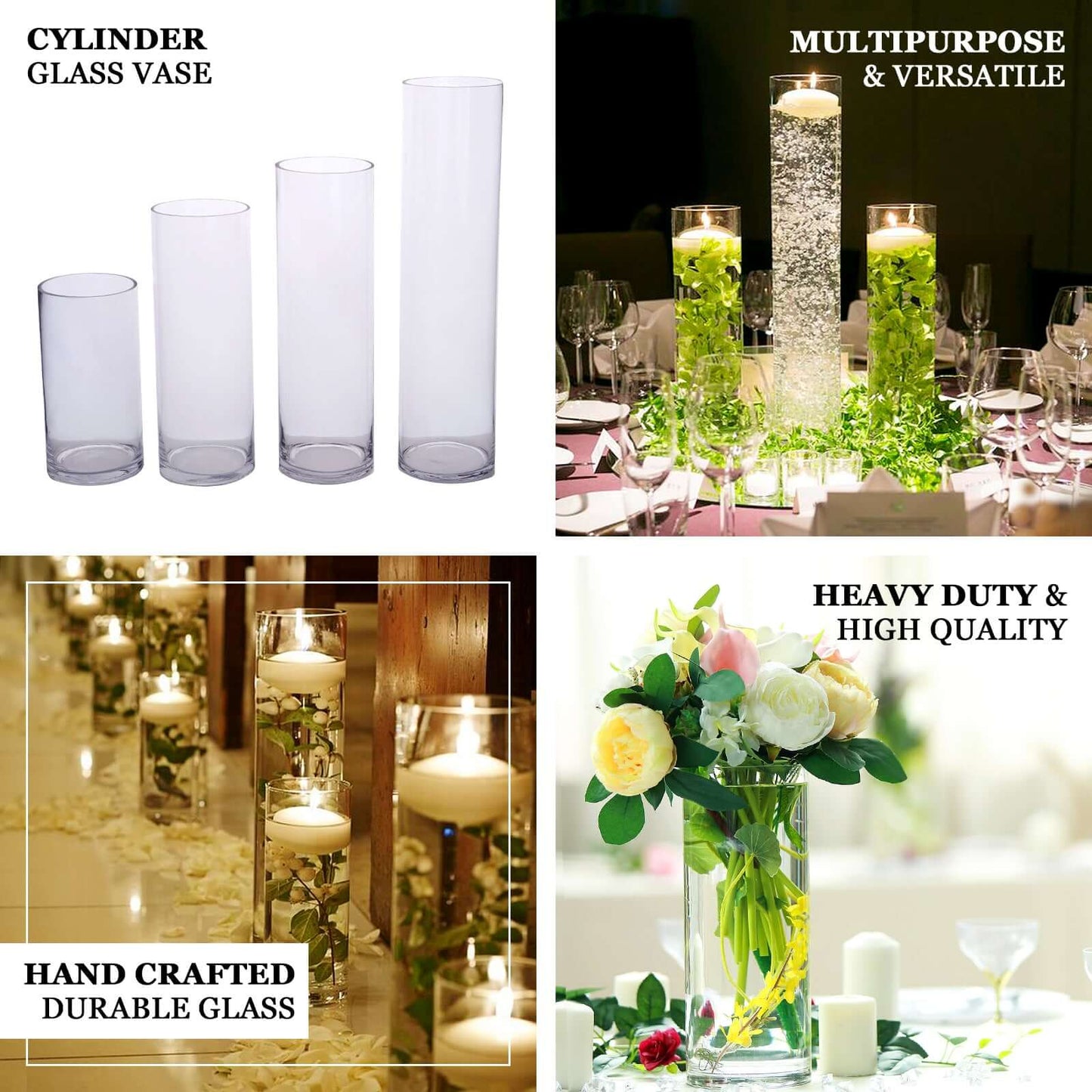 12-Pack Glass Flower Vases Cylinder Design Heavy Duty Clear - Stylish Centerpieces for Weddings 10"