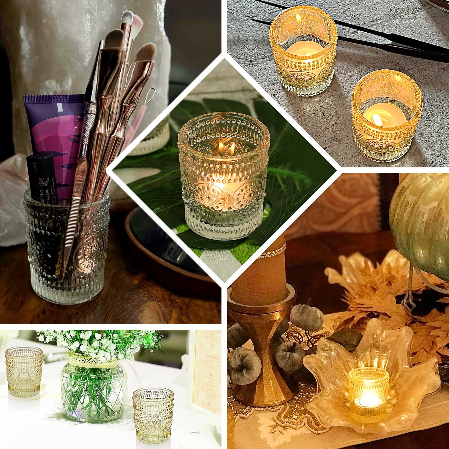 6-Pack Clear Glass Votive Tealight Holders - Stylish Primrose Design for Weddings & DÃ©cor