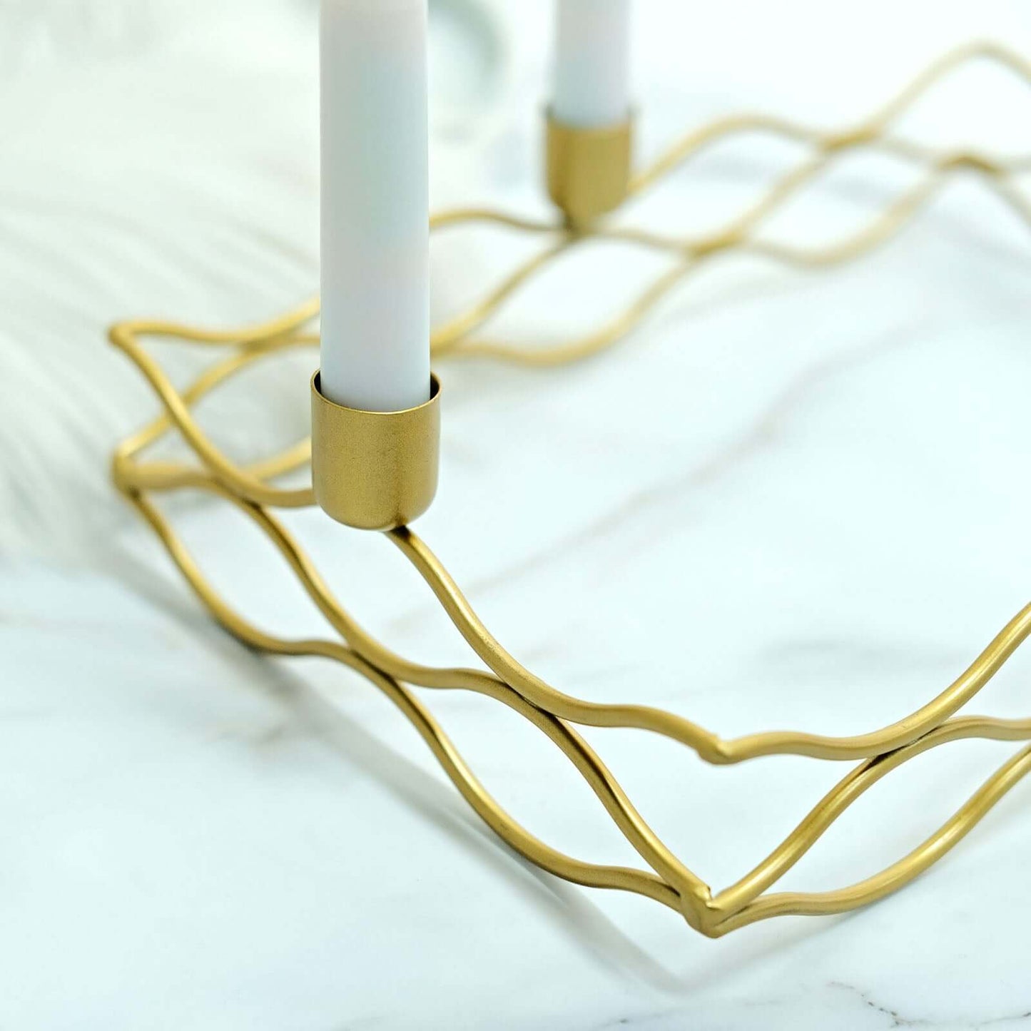 Rectangular Taper Wreath Candelabra 4 Arm Gold Metal Candle Holder Centerpiece - Stylish Wedding Decor 12"x8"