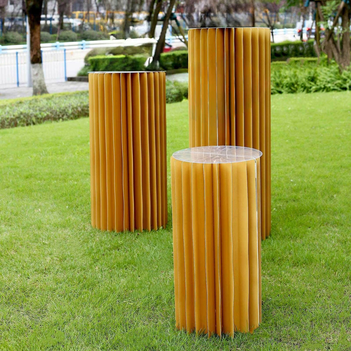 24" Gold Cylinder Display Column Stand, Pillar Pedestal Stand With Top Plate