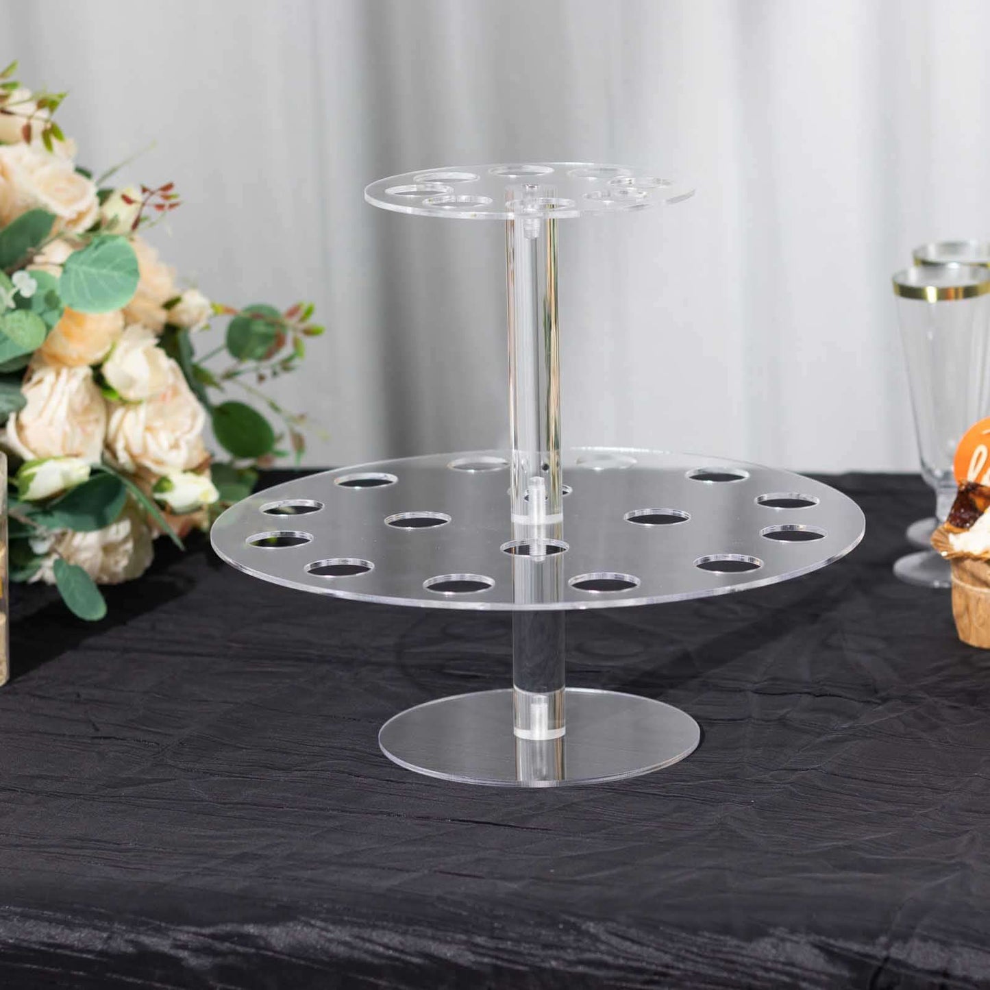 2 Tier Acrylic Round Ice Cream Cone Holder Clear - Sturdy Appetizer Dessert Display Stand with 24-Slots for Easy & Stylish Event Party Table Setup 12"
