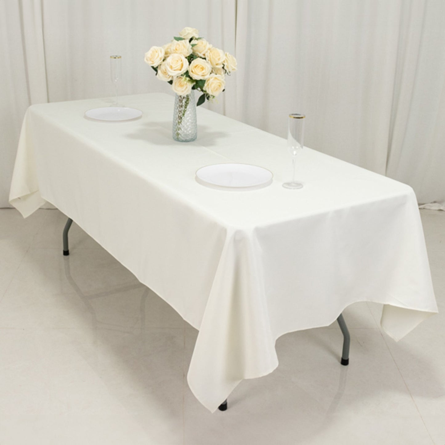 Fire Retardant Premium Polyester 60"x102" Rectangular Tablecloth Ivory - High-Performance Table Cover