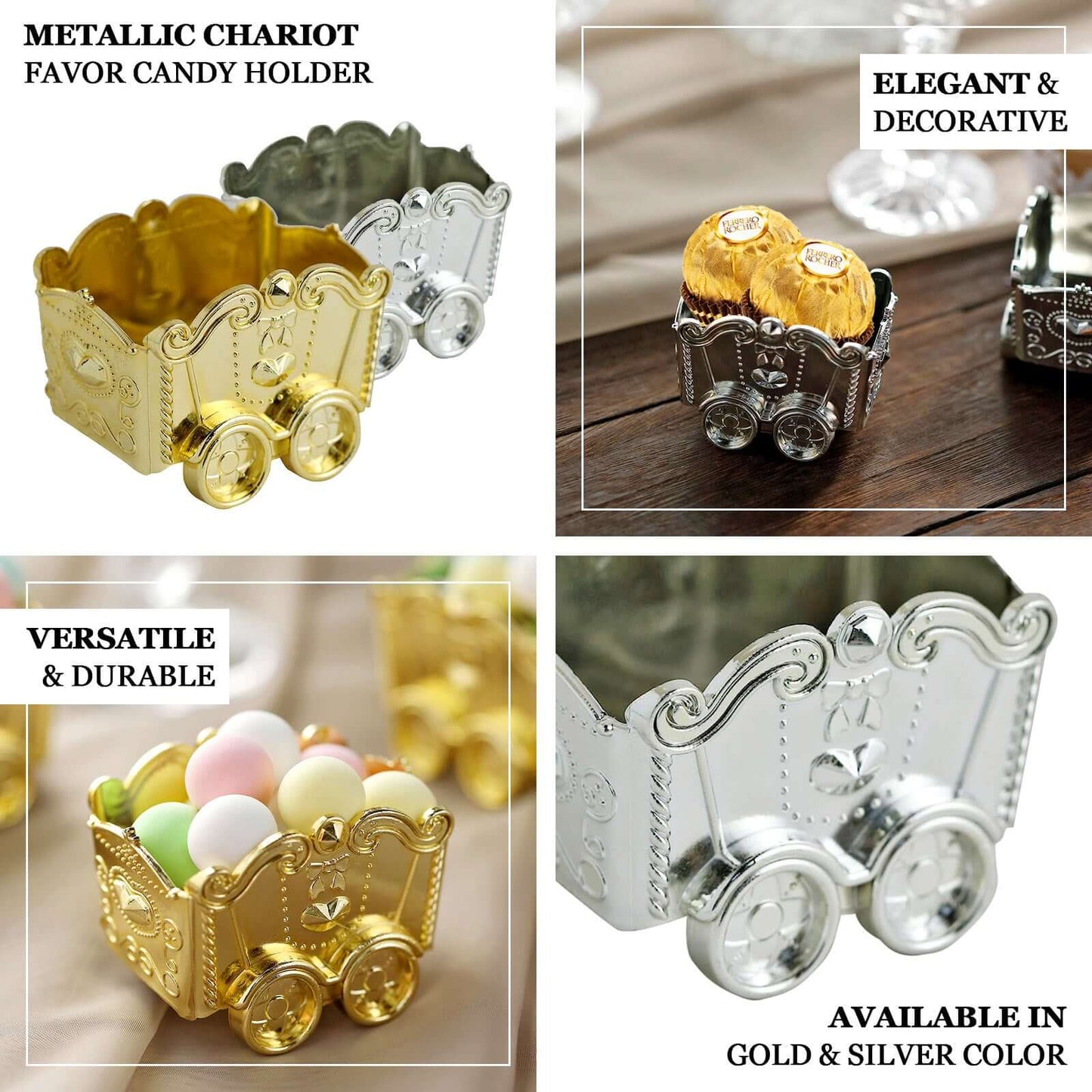 12 Pack 2.5" Silver Mini Chariot Treat Party Favor Boxes, Small Candy Container Gift Boxes