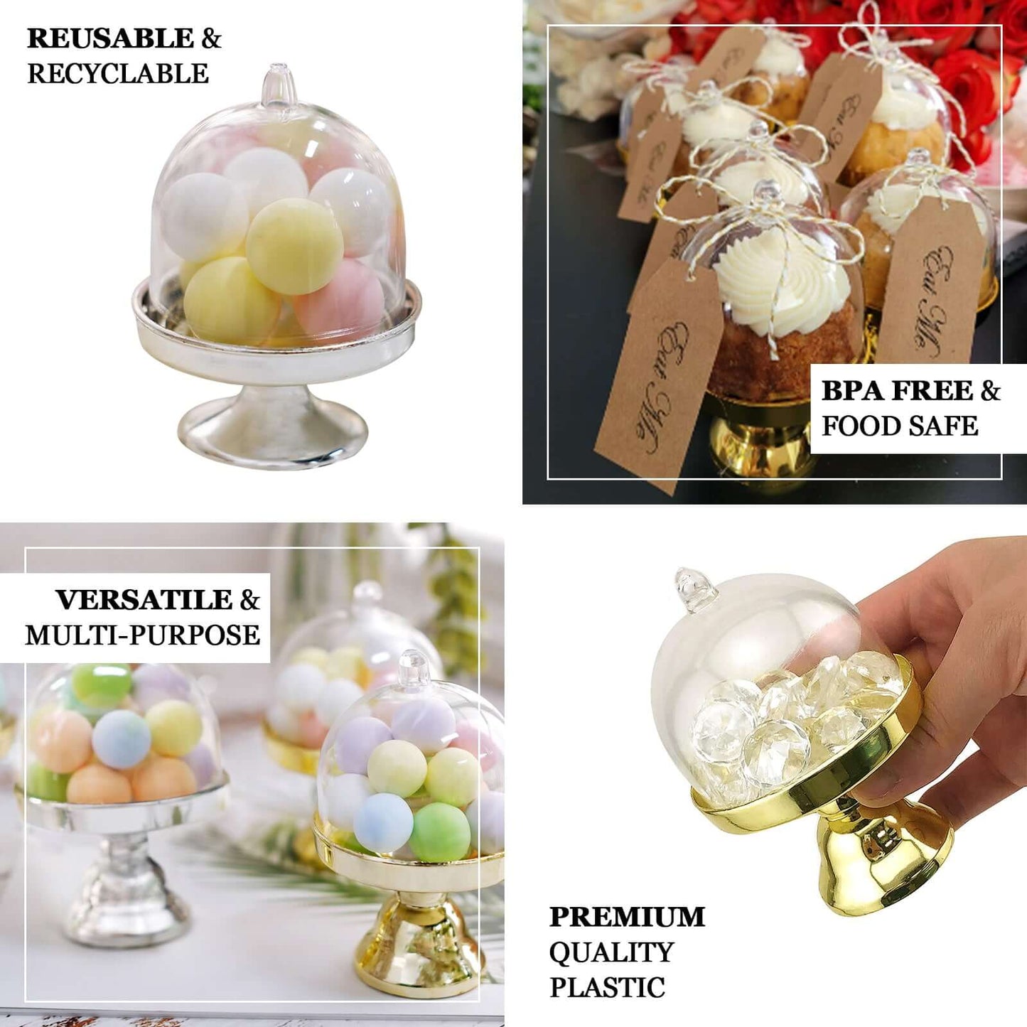12-Pack Fillable Mini Pedestal Candy Container Clear/Silver - Stylish Candy Treat Favor Containers with Dome Lid 3"