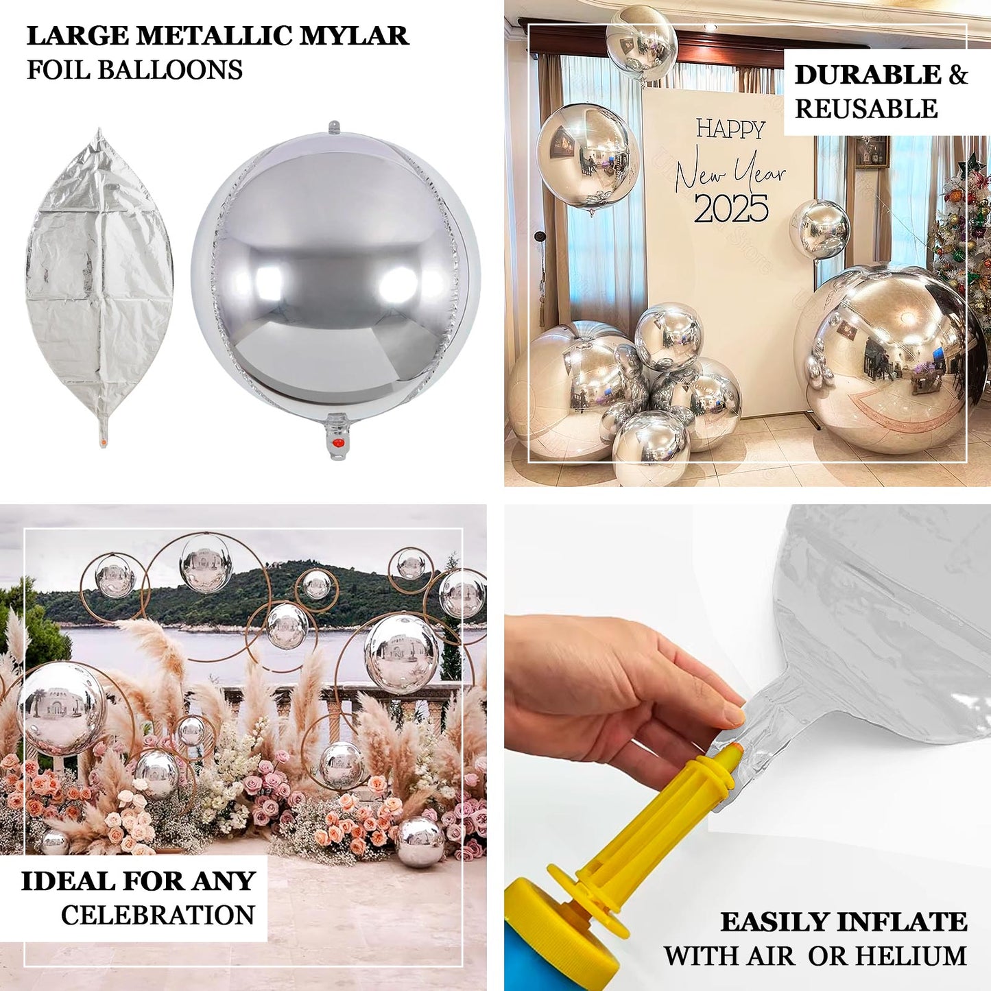 2-Pack Metallic Black Sphere Balloons, 43" Orbz Mylar Balloons Helium or Air-Filled Party Supplies