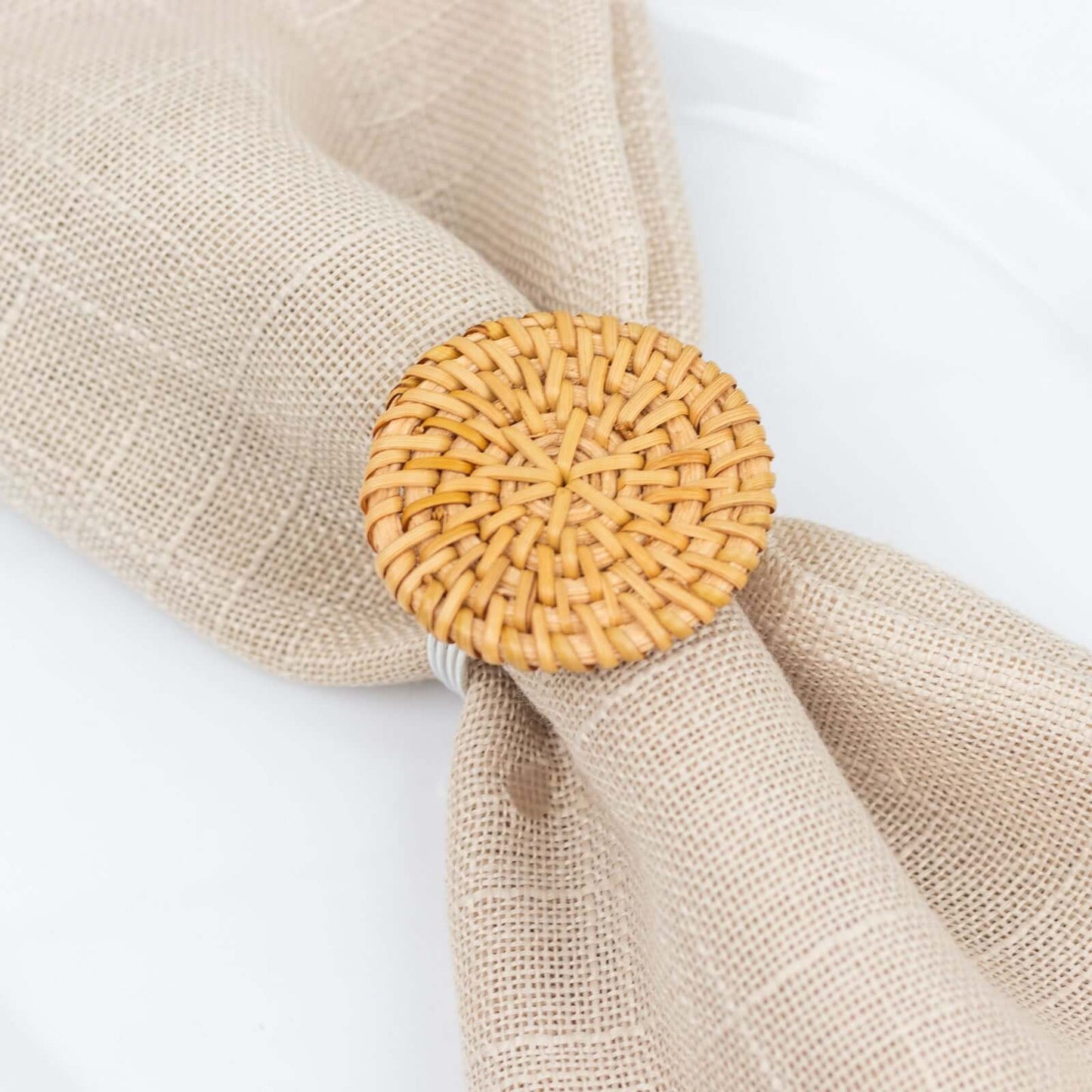 4 Pack 2" Natural Rustic Style Jute Rattan Metal Napkin Rings, Handmade Boho Chic Woven Serviette Buckle Holders