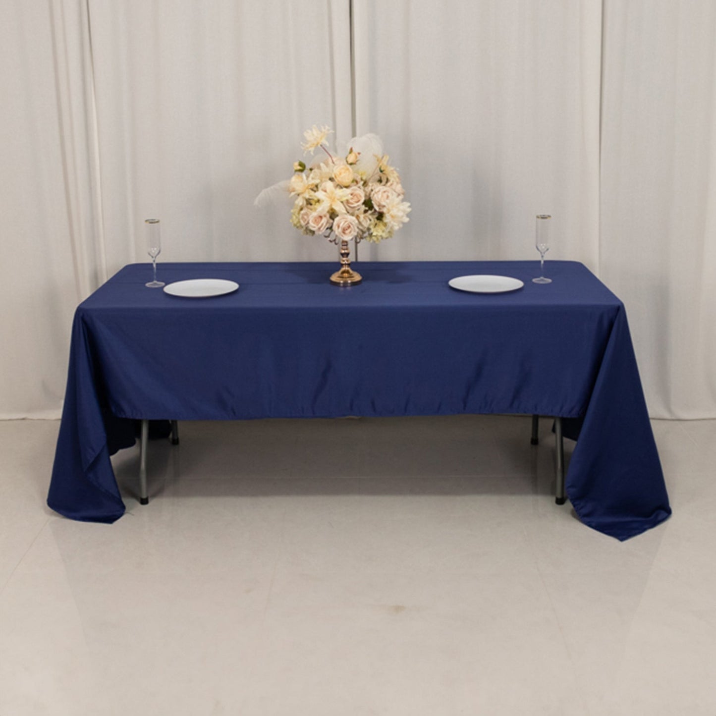 Lamour Satin 60"x126" Rectangle Tablecloth Navy Blue - Soft & Silk-Like Table Cover