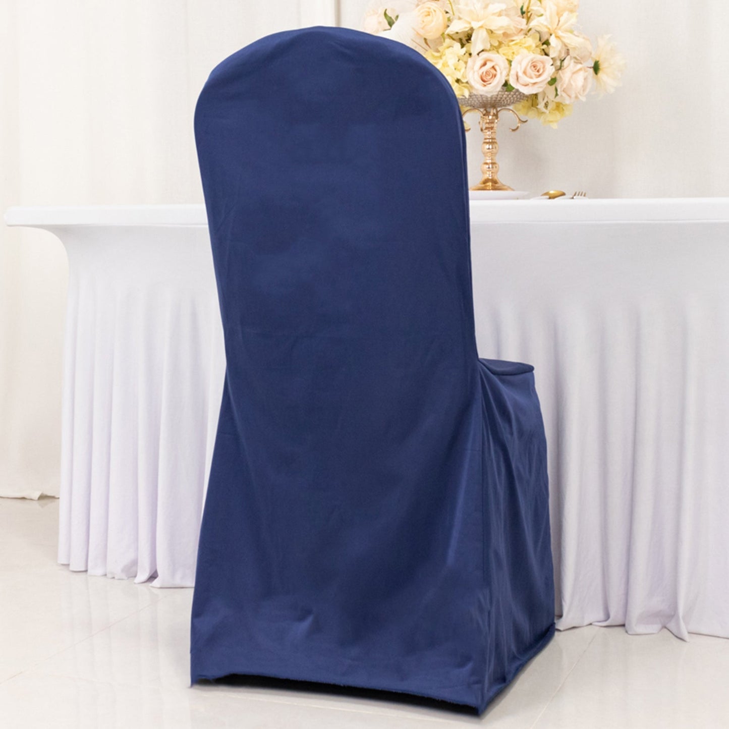 Scuba Stretch Chair Cover Navy Blue for Banquet Chairs Slim Fit Design - Wrinkle Free and Durable Slipcover