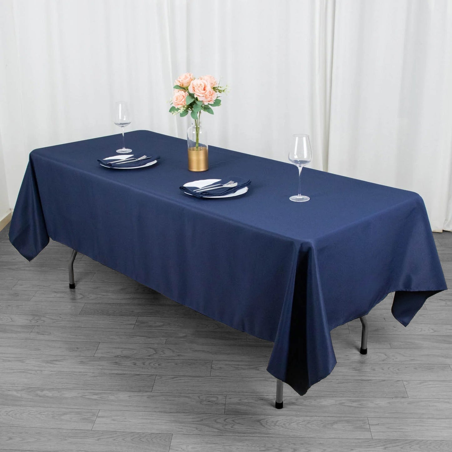Fire Retardant Premium Polyester 60"x102" Rectangular Tablecloth Navy Blue - High-Performance Table Cover