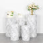 Set of 5 White Wave Mesh Cylinder Pedestal Stand Covers with Embroidered Sequins, Pillar Prop Covers - 160 GSM