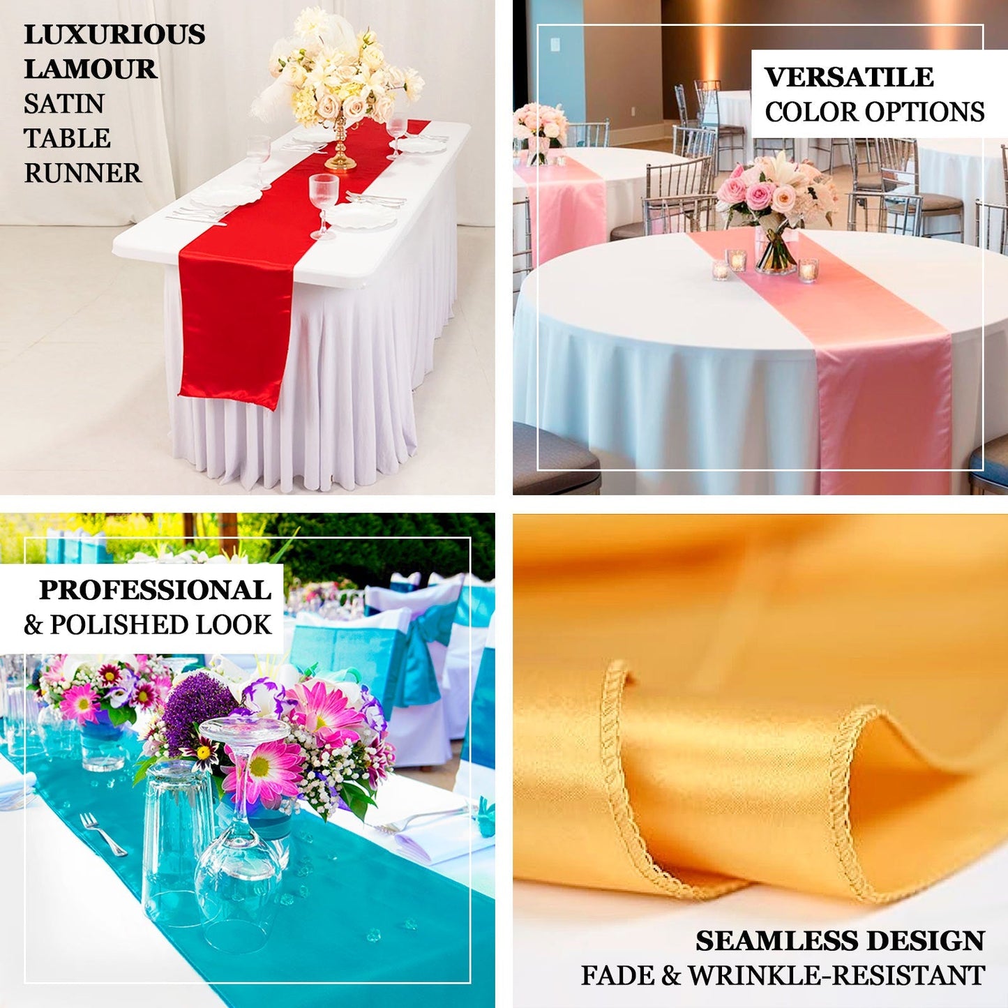 Lamour Satin 12"x108" Table Runner Pink - Smooth & Lustrous Finish