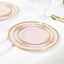 10-Pack Economy Plastic Round Charger Plates 12" in Blush with Wide Gold Rim, Decorative Dinner Party Serving Plates