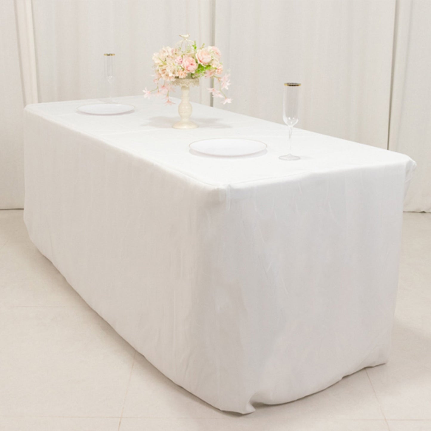 Premium Polyester 6ft Rectangle Tablecloth White Durable Fitted 220GSM Table Cover for Trade Shows & Events