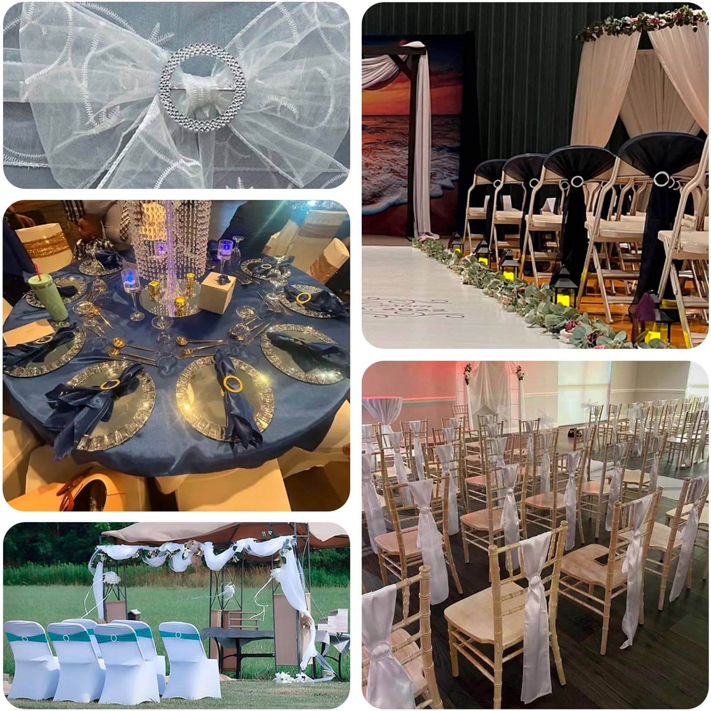 20 Pack Diamond Round Chair Sash Band Buckle Pins Silver - Timeless Rhinestone Napkin Rings 2.5"