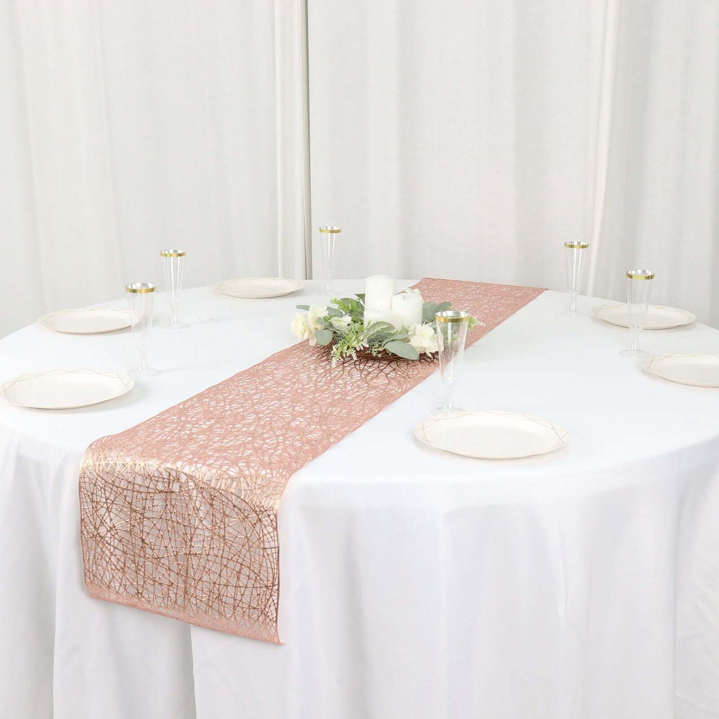 Plastic Woven Vinyl 13"x6ft Table Runner Metallic Rose Gold - Non-Slip & Reversible Tabletop Decor