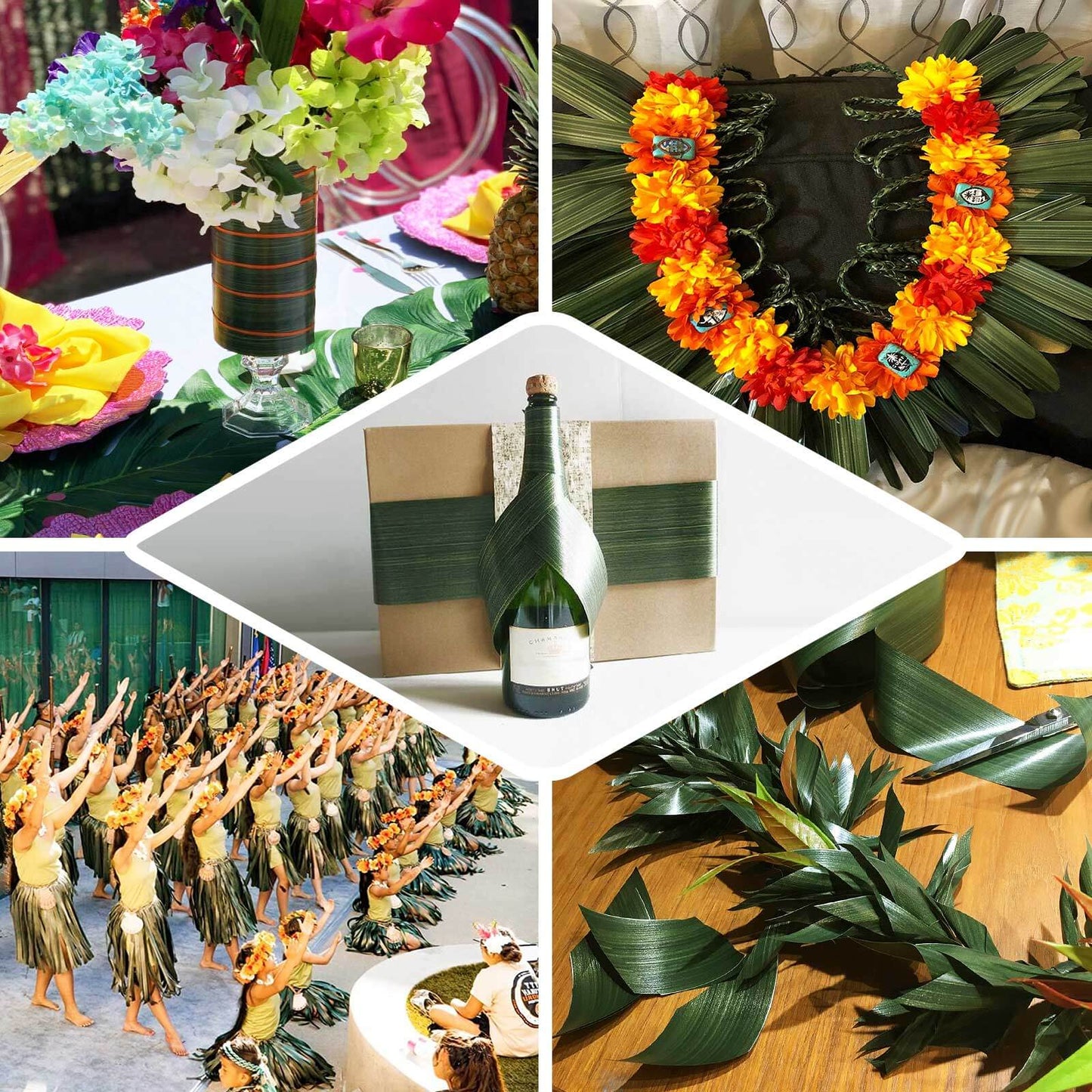 50 Yards 4" Green Ti Leaf Two Sided Floral Waterproof Satin Ribbon, DIY Bouquet Craft Supplies Wrap