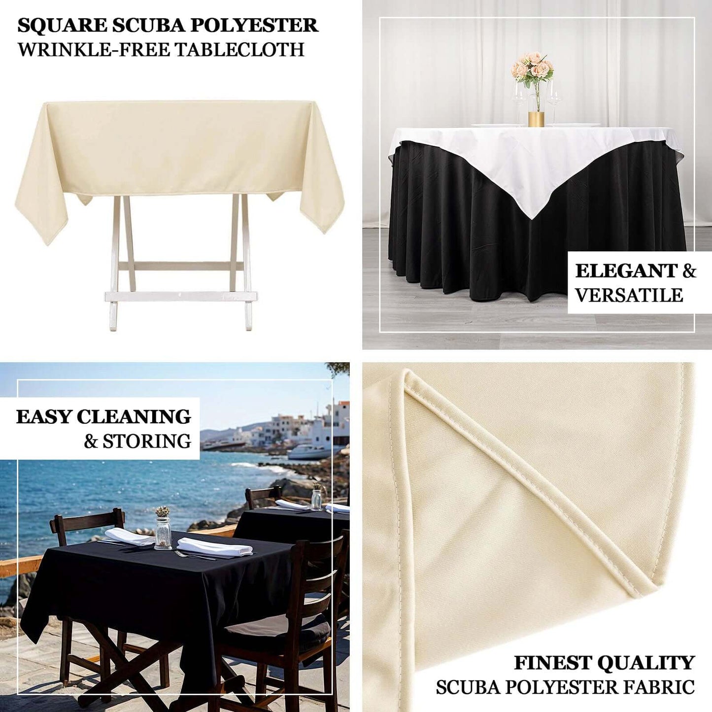 Scuba 54"x54" Table Overlay Square Tablecloth Black - Wrinkle Free & Stain Resistant Table Cover