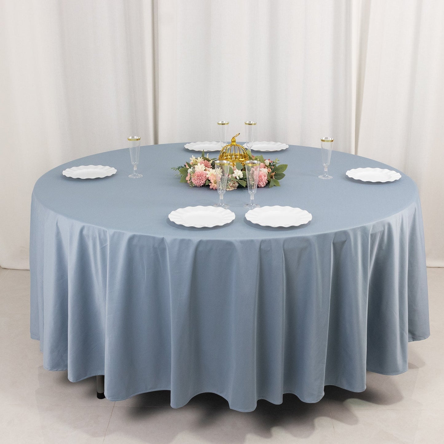 Scuba Round 108" Tablecloth Dusty Blue - Wrinkle Free & Stain Resistant Table Cover