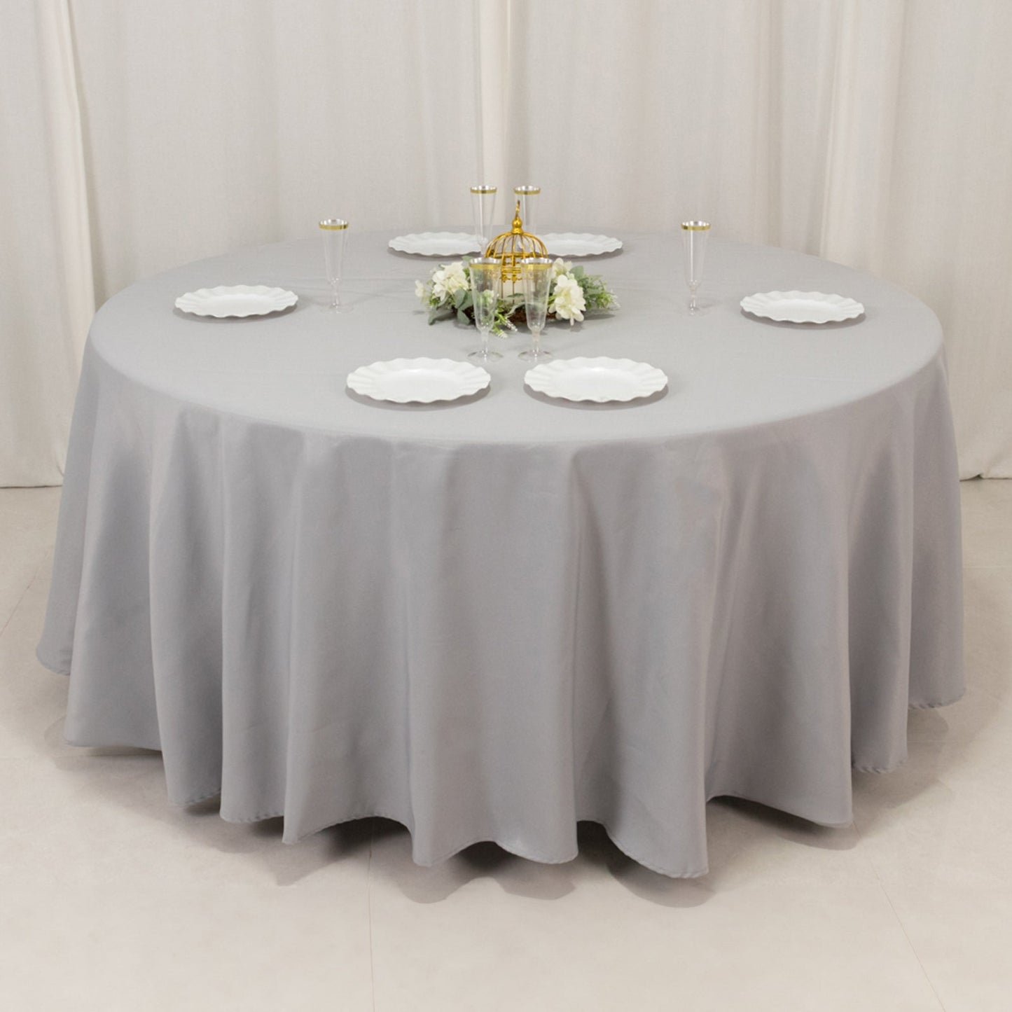 Premium Polyester 108" Round Tablecloth Silver - Wrinkle-Resistant 220GSM Table Cover