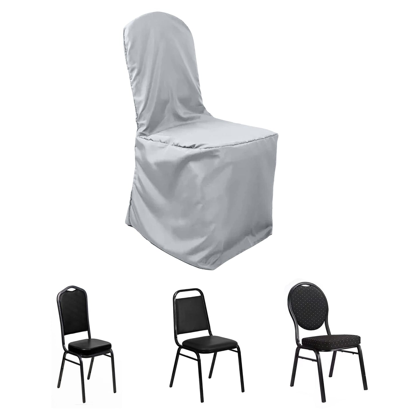 Polyester Slip On Banquet Chair Covers Silver - Stain-Resistant Reusable Durable Fabric