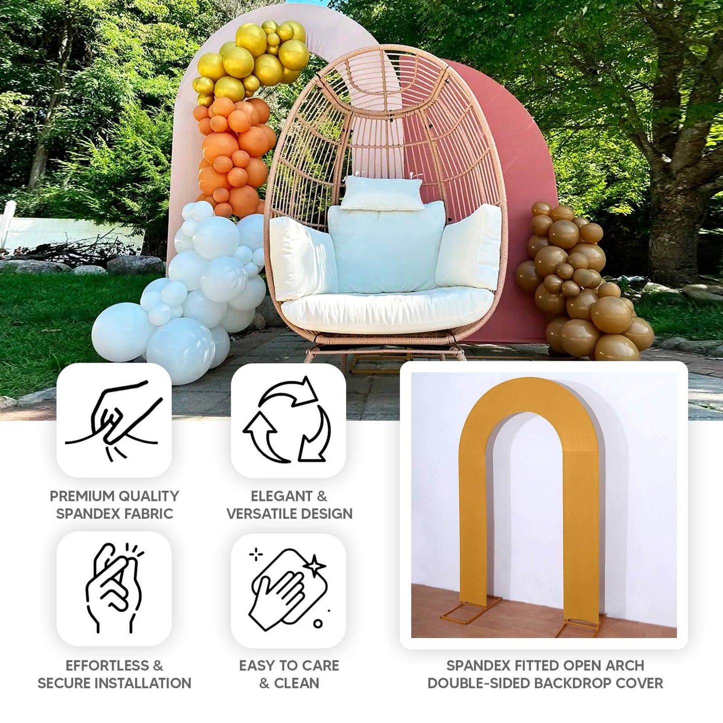 8ft Nude Spandex Fitted Open Arch Wedding Arch Cover, Double-Sided U-Shaped Backdrop Slipcover