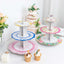 2-Pack Cardboard Round Cupcake Stand Assorted Floral Design - 3-Tier Reusable Dessert Display Pedestal With Scalloped Edges for Garden-Themed Celebrations 14"
