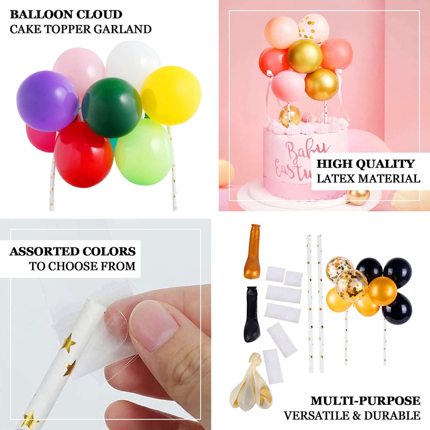 11 Pcs Balloon Cake Topper Clear, Rose Gold and White - Whimsical Clustered Mini Garland Cake Inserts DIY Party Decorations