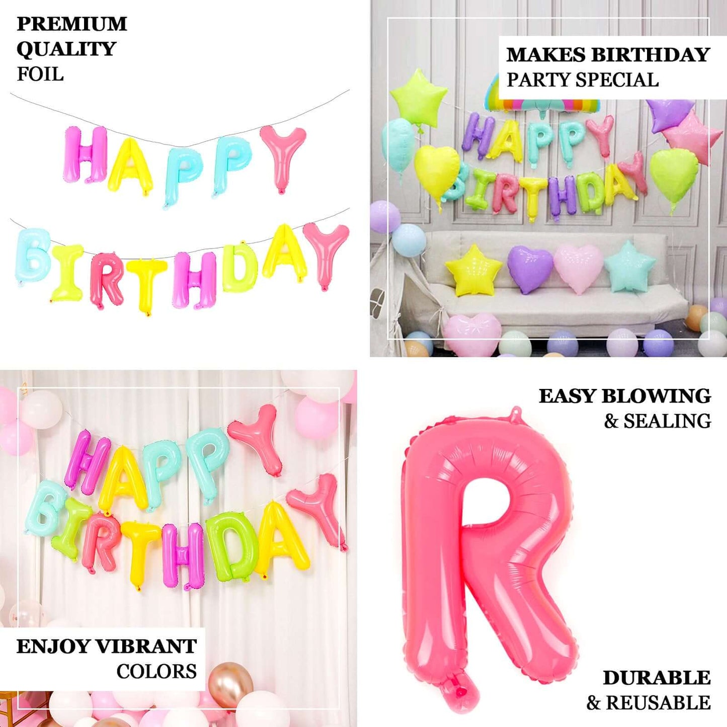 13" Ready-To-Use Colorful "Happy Birthday" Mylar Foil Balloon Banner