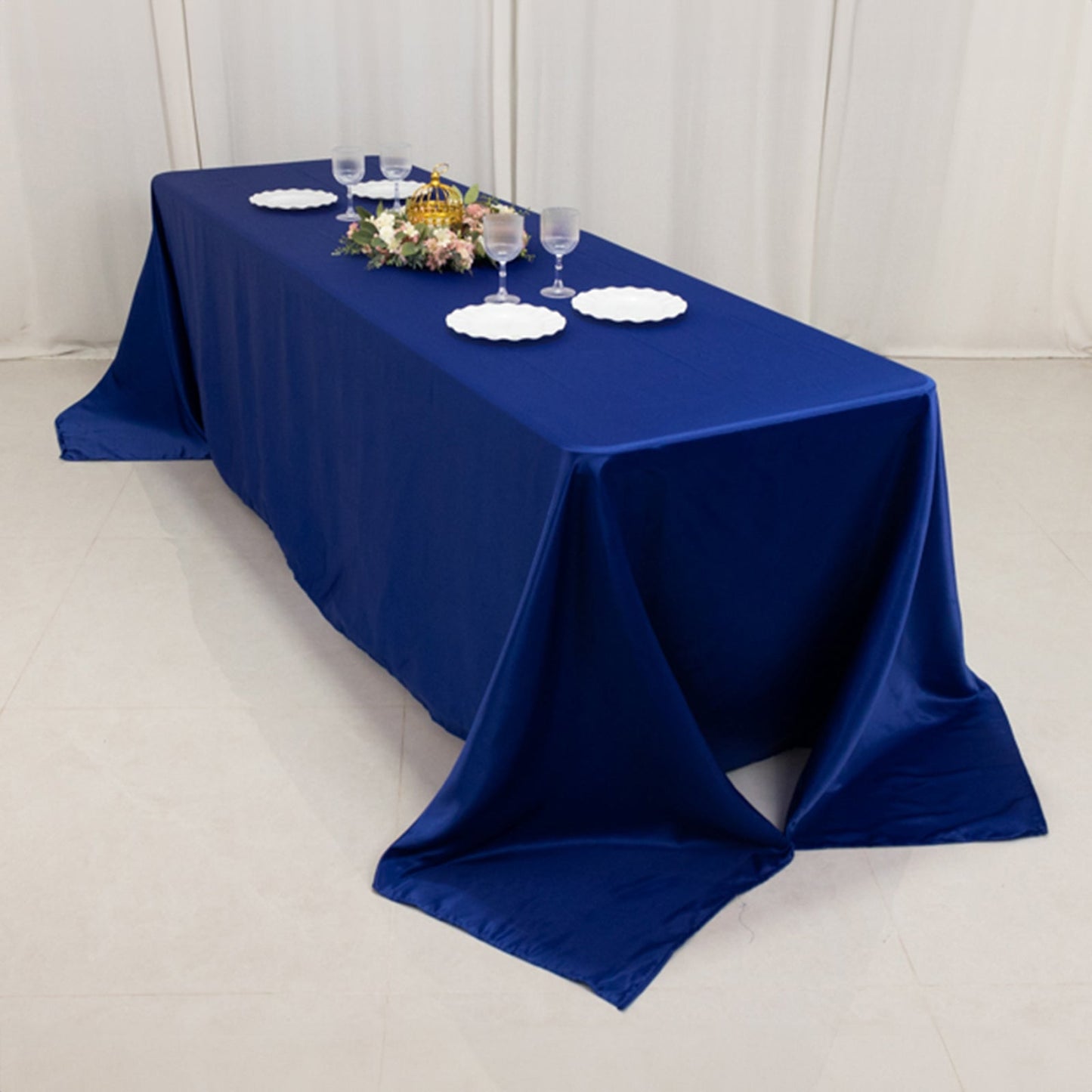 Lamour Satin 90"x156" Rectangle Tablecloth Royal Blue - Luxurious, Soft Seamless Table Cover